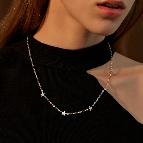 Star Pendant Necklace Alloy Rhinestone Dainty Clavicle Chain Minimalist Trendy Jewelry For Women Elegant Sparkling