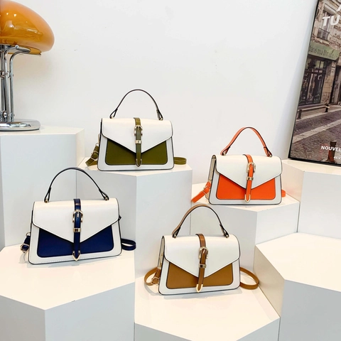 Retro Colorblock PU Leather Shoulder Bag For Women Vintage Flap Crossbody Small Square Bag For Daily Commuting Office Dating