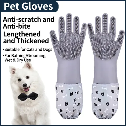 Silicone Cleaning Gloves With Built-in Scrubber For Dishwashing Pet Bathing Household Scrubbing Heat Resistant Waterproof