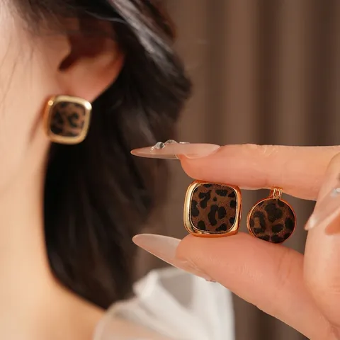 Pendientes Geométricos Vintage Estampado Leopardo Con Poste De Plata Esterlina 925 Aleación Cobre Retro Cuadrado Redondo Joyería Mujer