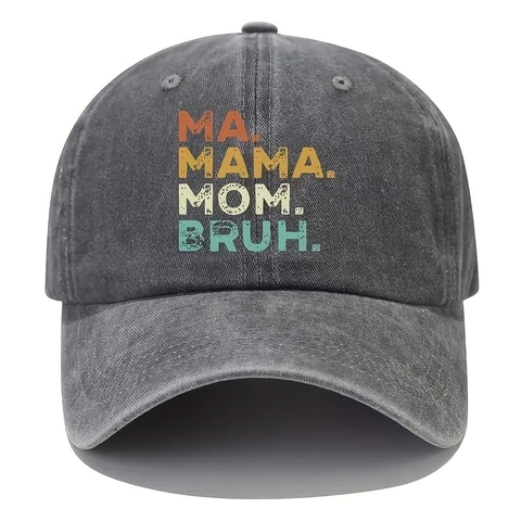 Washed Cotton Baseball Cap Letter Print Ma Mama Mom Bruh Distressed Adjustable Vintage Sun Hat For Women Men