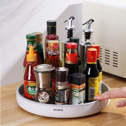 Rotating Storage Tray 360 Degree Lazy Susan Kitchen Cabinet Organizer Plastic Large Capacity Pantry Fridge Seasoning Rack