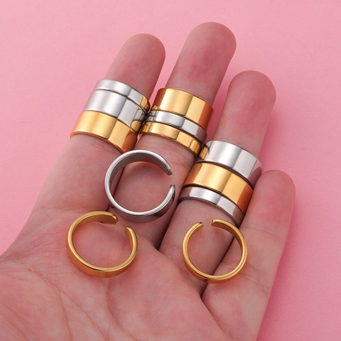 Anillo De Acero Inoxidable Pulido Minimalista Banda Ancha Abierta Ajustable Joyería Para Mujeres Hombres
