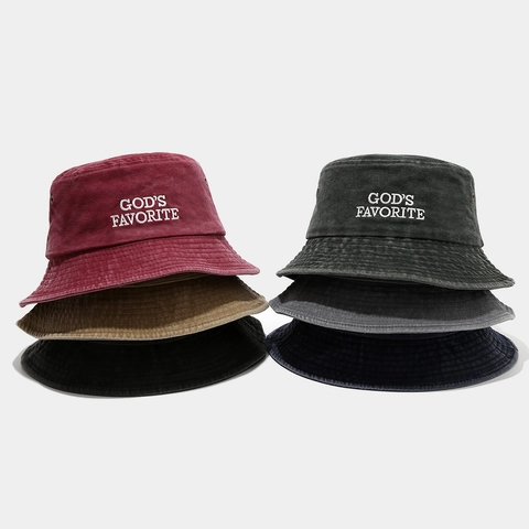Waschbar Baumwolle Fischerhut Buchstaben Stickerei Distressed Atmungsaktiv Outdoor Sonnenschutz Für Herren Damen