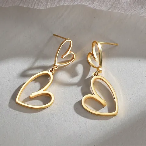 Pendientes Colgantes De Forma Corazón Hueco Acero Inoxidable Vintage Elegante Color Oro Joyería Para Mujeres