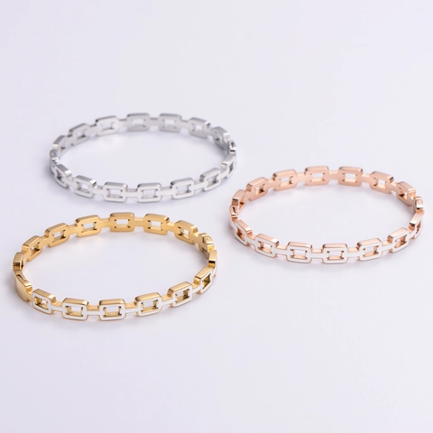 Bracciale Rigido In Acciaio Inossidabile 304 Minimalista Con Maglie Quadrate Vuote Per Donna Gioielli Di Moda Stile Ins