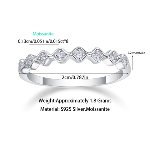 925 Sterling Zilver Moissaniet Golf Ring Voor Vrouwen Minimalistische Geschulpte Eternity Vinger Ring Bruiloft Jubileum Sieraden