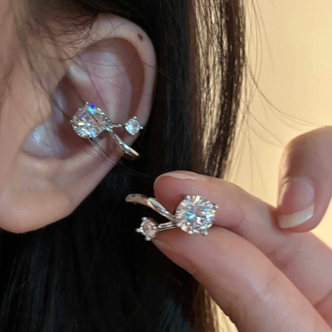 Eleganter Kupfer Ohrmanschette Mit Lila Rundem Zirkon Zweilagig Ohne Piercing Geometrischer Modeschmuck Für Damen
