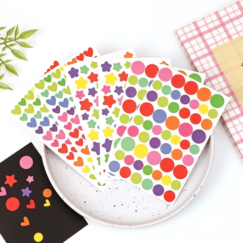 Colorful Shape Stickers Heart Star Round DIY Scrapbooking Handbook Decoration Multi Color Adhesive Decals For Kids