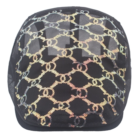 Berretto In Rete Con Paillettes Cappello Piatto Traspirante Traforato Regolabile Protezione Solare Estiva Cappello Outdoor Chic Da Donna