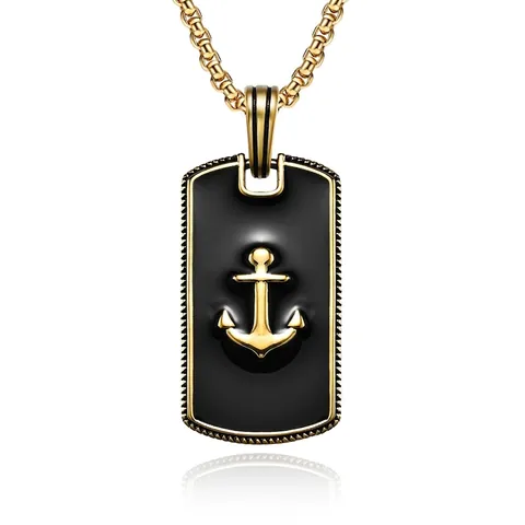 Collana Con Pendente Ancora Acciaio Inossidabile Stile Hip Hop Nautico Retro Targhetta Rettangolare Gioielli Da Uomo