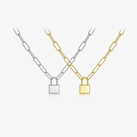 Collier En Argent Sterling 925 Minimaliste Punk Pendentif Cadenas Chaîne Trombone Bijoux Tendance Pour Femmes