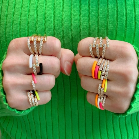 Bunter Emaille Offener Ring Mikro-Pavé-Zirkon Vergoldetes Kupfer Verstellbares Band Modeschmuck Für Damen