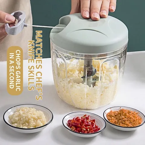 Picadora Manual Hojas De Acero Inoxidable Cuerda De Tracción Cortador De Ajo Rebanador De Verduras Cocina Bebé