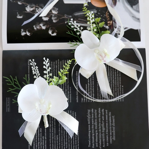 Künstliche Weiße Phalaenopsis Orchidee Ansteckblume Und Handgelenkskorsage Satinnorchidee Für Hochzeit Party Bräutigam Braut