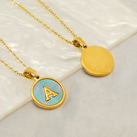 Alfabet Initiaal Hanger Ketting Verguld Roestvrij Staal Blauwe Kunstparelmoer Schelp Elegante Mode Juwelen Voor Dames