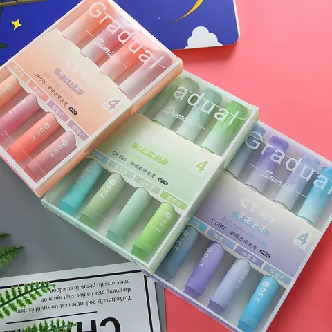 Gradient Color Highlighter Pens Eye Protection Chisel Tip Marker Pens For Students School Office Soft Macaron Plastic
