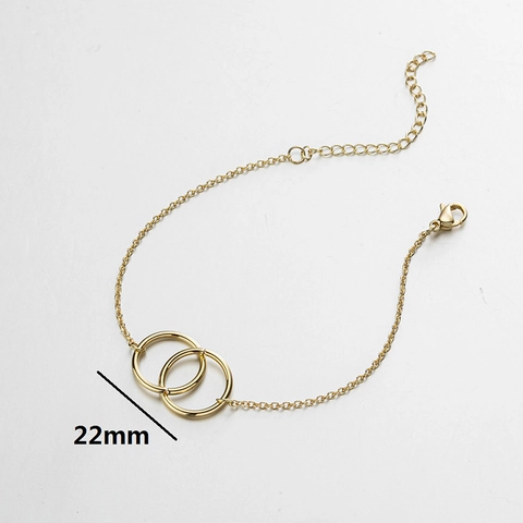 Pulsera Minimalista De Doble Anillo Entrelazado De Acero Inoxidable Chapado En Oro De 18K Joyas Geométricas Elegantes
