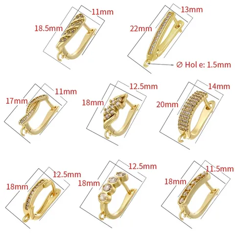 Brass Hoop Earrings CZ Inlaid Geometric U Shape DIY Hanging Loop 18K Gold Plated Fashion Jewelry For Women
