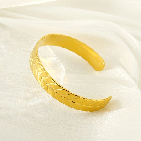 Korenaar Patroon Open Manchet Armband 18K Verguld Roestvrij Staal Verstelbare Bangle Voor Vrouwen Vintage Mode Sieraden
