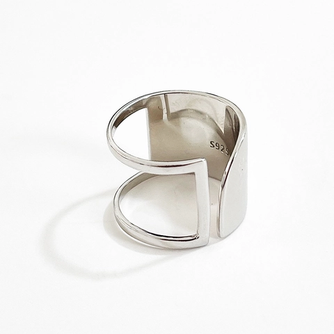 Geometric 925 Sterling Silver Ring Minimalist Wide Band Adjustable Open Ring For Women Polished Modern Jewelry Gift