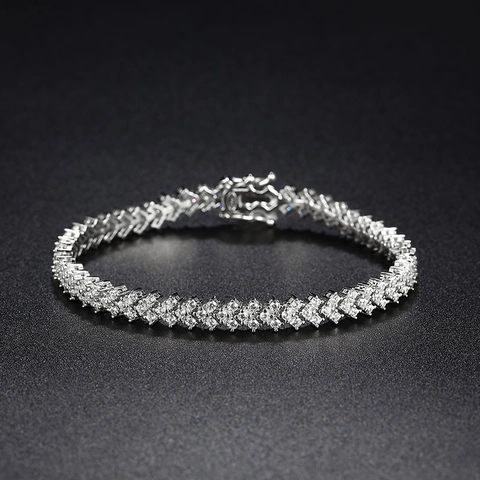 Lujosa Pulsera Tennis de Plata de Ley 925 Moissanita para Mujer Diseño de Nicho Incrustado de Rejilla Cuadrada Joyería de Mano Elegante