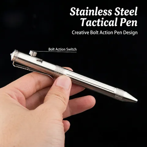 Stainless Steel Tactical Bolt Action Pen With Tungsten Steel Tip Glass Breaker For Emergency Self Defense Writing