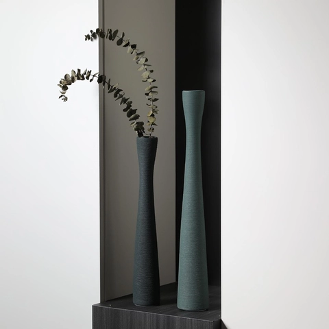Vaso In Ceramica Alto Con Canne Secche Moderno Minimalista Nordico Texture Spazzolata Collo Stretto Decorazione Casa