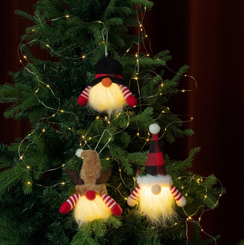 Christmas Gnome Gingerbread Man Plush Dolls LED Glowing Sequin Knitted Hat Faceless Rudolph Holiday Ornaments Home Decor