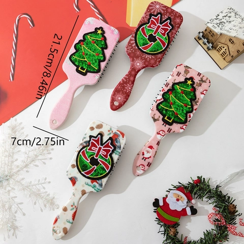 Christmas Air Cushion Hairbrush ABS Sequin Embroidery Patch Scalp Massage Anti-Static Festive Hair Care Accessory For Women Girls