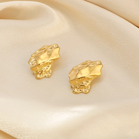 Irregular Lava Texture Geometric Earrings Stainless Steel 18K Gold Plated Asymmetric Statement Jewelry For Women