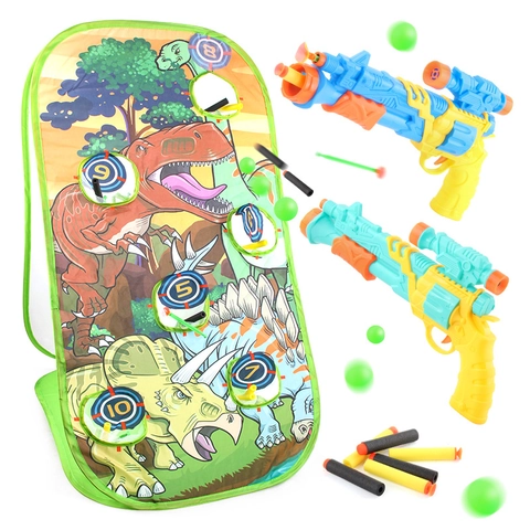 Dinosaurier Schießspiel Spielzeug Aerodynamische Pneumatische Pistolen Mit Scoring Ziel Zelt Schaum Soft Bullets Sport Kinder