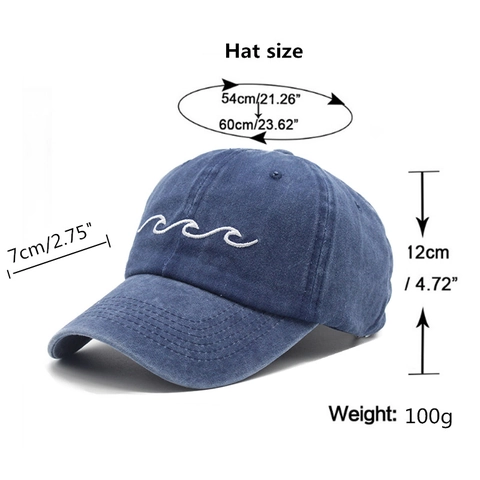 Washed Cotton Baseball Cap Wave Embroidery Vintage Distressed Dad Hat Adjustable Outdoor Sport Sun Hat For Men Women