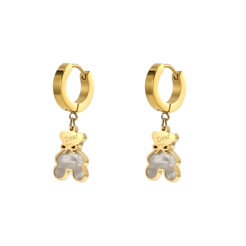 Pendientes De Aro Con Colgante De Oso Acero Inoxidable Nácar Diamantes De Imitación Dear Grabado Lindo Joyas Mujeres