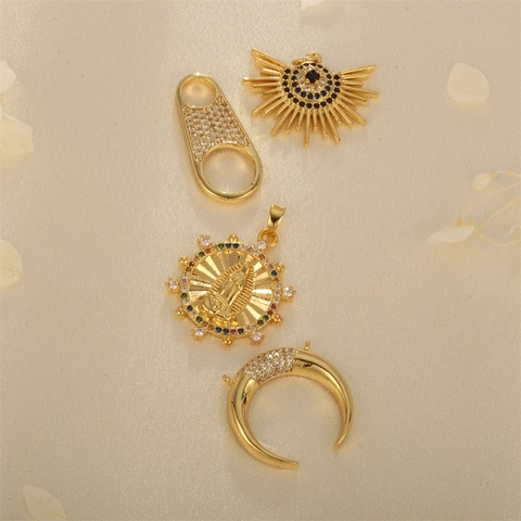 Gold Plated Copper Charms Pendants With Zirconia For Jewelry Making Zodiac Heart Moon Evil Eye DIY Crafts