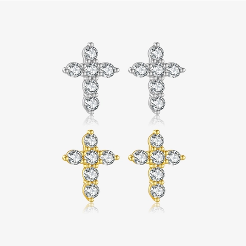 925 Sterling Silver Cross Stud Earrings For Women Pave Rhinestone Trendy Fashion Minimalist Cross Ear Piercing Jewelry Gift