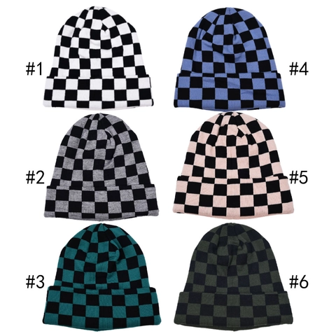 Berretto In Maglia A Scacchi Inverno Caldo Risvolto Morbida Lana Fantasia Unisex Casual Elastico