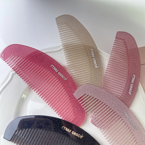 Tragbarer Glitzer Haarkamm Und Runder Make-up Spiegel Kunststoff Antistatisch Styling Tools Für Reisen Frauen Mädchen