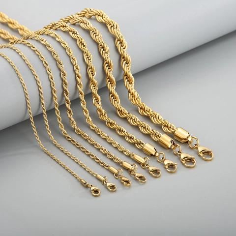 Rope Chain Necklace 304 Stainless Steel Twisted Design Minimalist Hip Hop Jewelry For Men Women Lobster Clasp