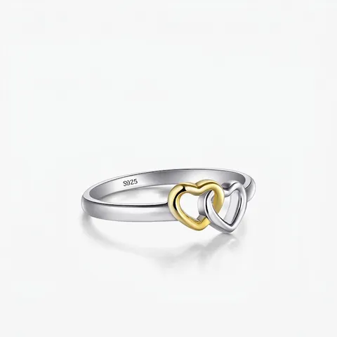925 Sterling Silver Heart Ring For Women Bi-color Gold Silver Plated Hollow Intertwined Minimalist Fashion Jewelry Finger Ring