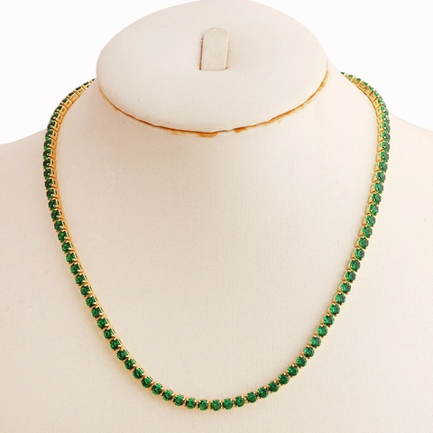 Tennis Necklace Emerald Green Zirconia Gold Plated Vintage Elegant Jewelry For Women Fashion Accessory