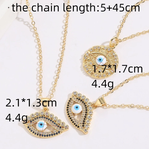Collana con Pendente Malocchio in Rame Minimalista Perle in Zirconia Per Donna Placcato Oro 14K Cuore Tondo Gioielli