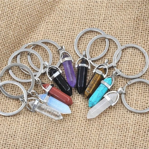Llavero De Columna De Cristal Hexagonal Colgante De Piedra Natural Joyería Espiritual Accesorio Para Mujeres Hombres