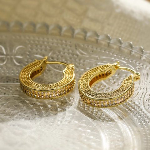Orecchini A Cerchio Geometrici Placcati Oro Rame Zircone Pavé Gioielli Di Lusso Per Donne