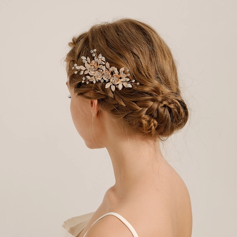 Pettine Capelli Sposa Lega Perla Artificial Cristallo Fiore Matrimonio Copricapo Elegante Vintage Gioielli Capelli Per Donne