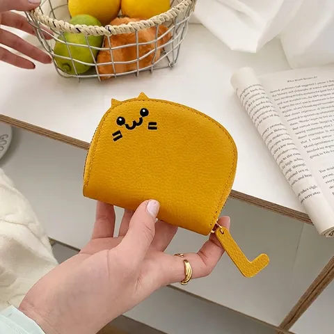 Cute Cat Shape Coin Purse PU Leather Lychee Pattern Multi Card Slots Wallet Cartoon Animal Design Zipper Pouch For Women