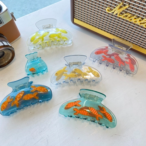 Leuke Vis Haarklem Van Celluloseacetaat Transparant Viskom Ontwerp Met Rijnsteentjes Grote Haarklem Voor Dames