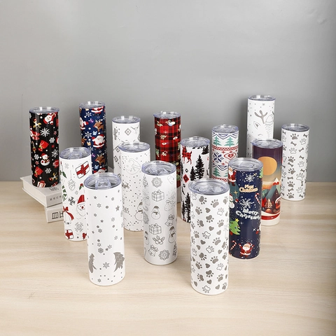 Christmas Theme Vacuum Insulated Tumbler 304 Stainless Steel Water Bottle With Lid Portable Car Mug Xmas Gift Cup For Home