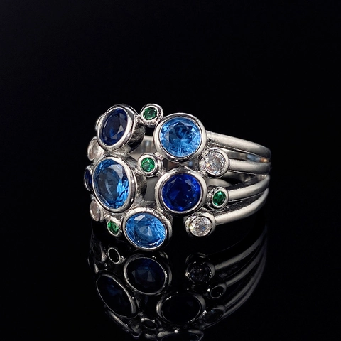 Artistieke Kleurrijke Zirconia Cluster Ring Vrouwen Holle Multi Laags Band Cocktail Sieraden Mode Accessoire