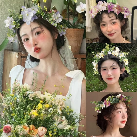 Corona De Flores De Novia Diadema Floral Simulada Con Cinta Para Fotografía De Boda Accesorios Elegantes Para El Cabello